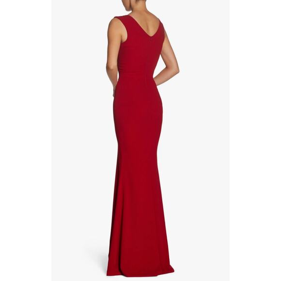 Dress the Population Sandra Gown Sz L Garnet Red Plunge Trumpet Wedding Evening - Picture 4 of 12
